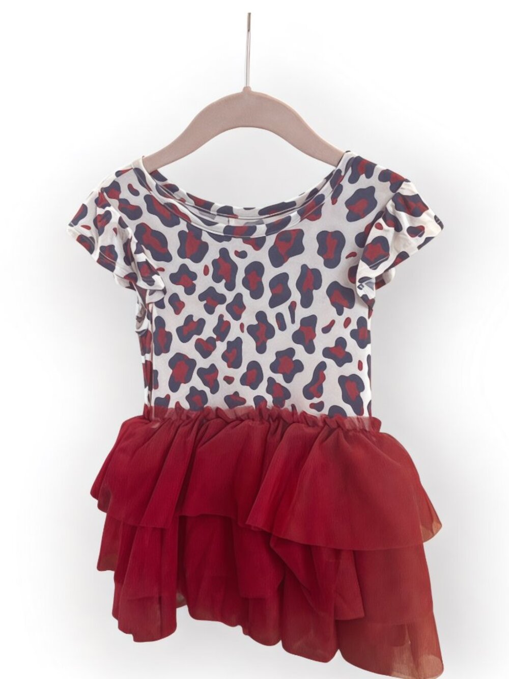 Posh Peanut  Red, White & Blue Leopard Tulle Dress - Size 2T